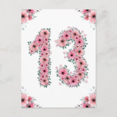 Groot 13e verjaardag Roze bloemen meisje Groene ol Briefkaart (Voorkant)