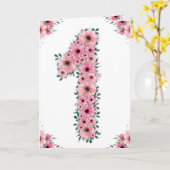 Groot 1-jarig Roze bloemen Groene olievlek meisje Kaart (Gele Bloem)