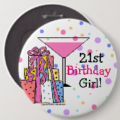 Groot-21ste verjaardag-meisje ronde button 6,0 cm (Voorkant /achterkant)