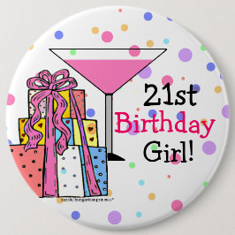 Groot-21ste verjaardag-meisje ronde button 6,0 cm