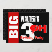Groot 30 Verjaardag Modern Rood Wit Zwart W1711 Kaart (Voorkant / Achterkant)