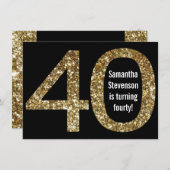 Groot 4-0 Verjaardag Goud Glitter-Look 40th Party Kaart (Voorkant / Achterkant)