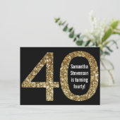 Groot 4-0 Verjaardag Goud Glitter-Look 40th Party Kaart (Staand voorkant)