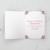 Groot 4e verjaardag Roze bloemen Groene olievlek m Kaart (Binnen)