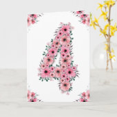 Groot 4e verjaardag Roze bloemen Groene olievlek m Kaart (Gele Bloem)