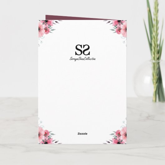 Groot 4e verjaardag Roze bloemen Groene olievlek m Kaart (Achterkant)