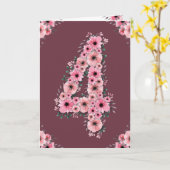 Groot 4e verjaardag Roze bloemen Groene olievlek m Kaart (Gele Bloem)