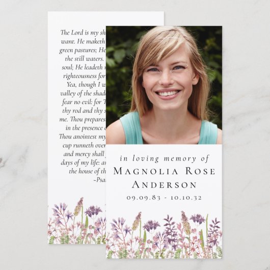 Groot 4x8 Memorial Bladwijzer | Wilde bloemlavende (Voorkant / Achterkant)