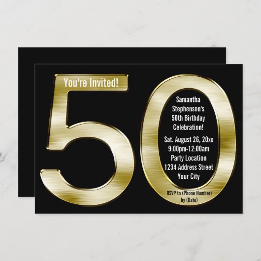 Groot 5-0 Metallic-look goud 50ste verjaardagsfees Kaart (Voorkant / Achterkant)