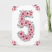 Groot 5e verjaardag meisje roze bloemen groene oli kaart (Voorkant)