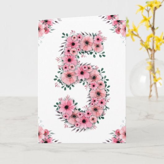 Groot 5e verjaardag meisje roze bloemen groene oli kaart (Gele Bloem)