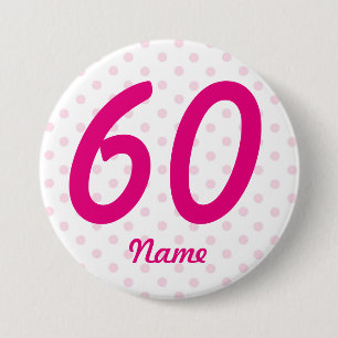 Groot 60e roze witte pokkenjas 60 jaar oud ronde button 7,6 cm