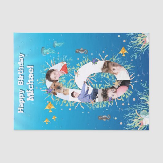Groot 6 onder het Zee Birthday Foto Collage Tissuepapier (Voorkant)