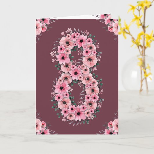 Groot 8e verjaardag Roze bloemen Groene olievlek m Kaart (Gele Bloem)