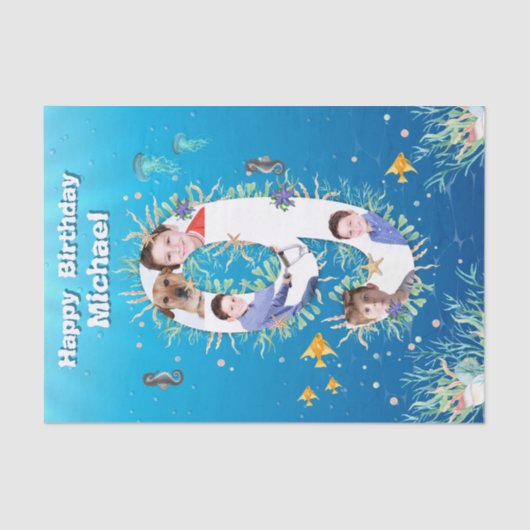 Groot 9e foto onder het Zee Birthday Foto Collage Tissuepapier (Voorkant)