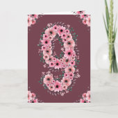 Groot 9e verjaardag Roze bloemen Groene olievlek m Kaart (Voorkant)
