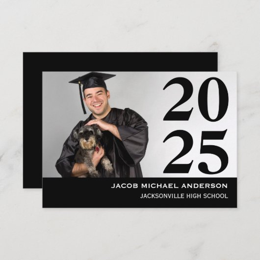 Groot aantal zwart - 3x5 Afstuderen aankondiging (Voorkant / Achterkant)