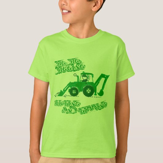 Groot aards groen tractor graafmachine t-shirt (Voorkant)
