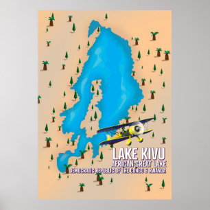 Groot Afrikaans meer Kivu meer reis kaart. Poster