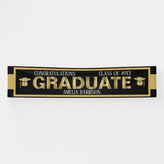Groot Afstuderen in openlucht - zwart/goudbanner Spandoek (Horizontaal)