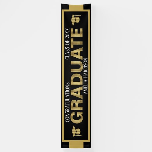 Groot Afstuderen in openlucht - zwart/goudbanner Spandoek (Verticaal)