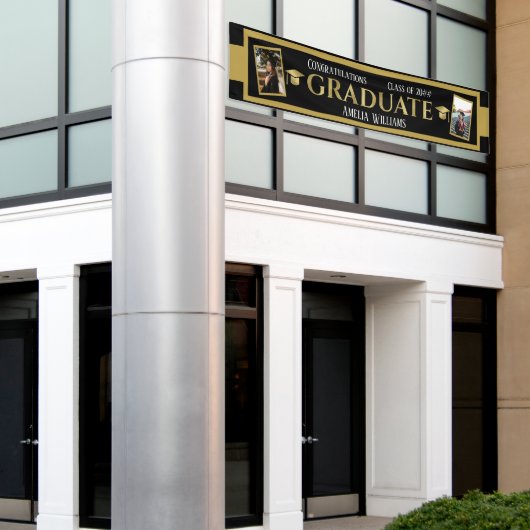 Groot Afstuderen in openlucht - zwart & goudfotoba Spandoek (Buitenkant Gebouw)