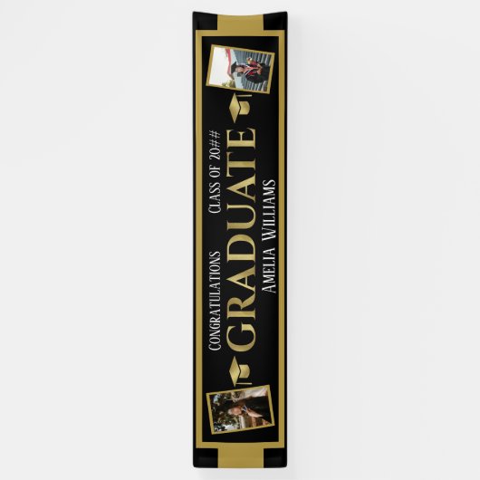 Groot Afstuderen in openlucht - zwart & goudfotoba Spandoek (Verticaal)