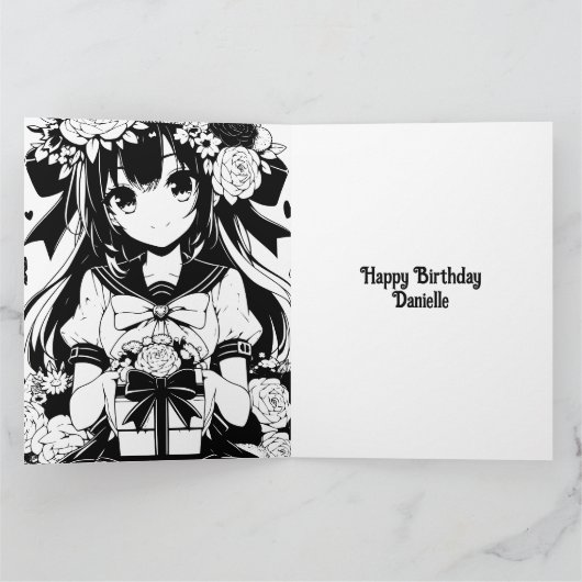 Groot anime meisje gepersonaliseerde verjaardag kaart (Binnen)