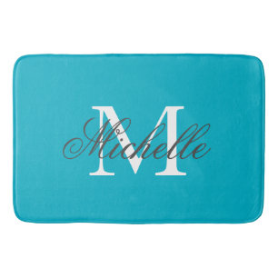 Groot aqua turquoise blauw monogram badmat