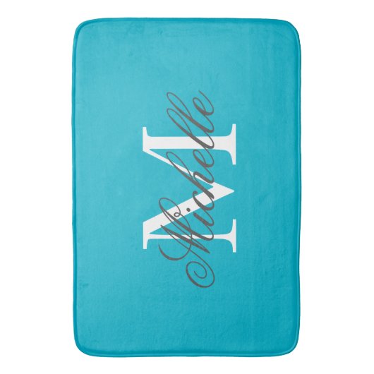 Groot aqua turquoise blauw monogram badmat (Voorkant Verticaal)