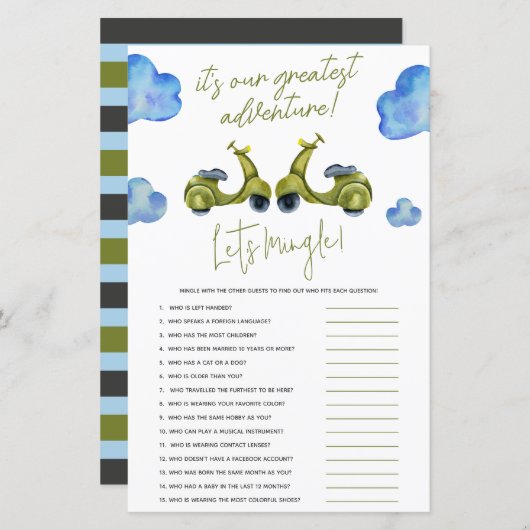 Groot avontuur, scooter, Vrijgezellenfeest game (Voorkant / Achterkant)