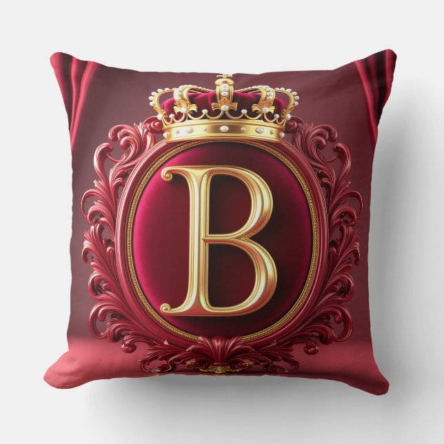 Groot B-monogram op rode fluweel Kussen (Voorkant)