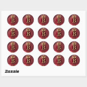 Groot B-monogram op rode fluwelen achtergrond Ronde Sticker (Vel)