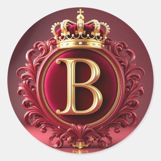 Groot B-monogram op rode fluwelen achtergrond Ronde Sticker (Voorkant)