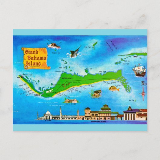 Groot-Bahama eiland vintage kaart (Voorkant)