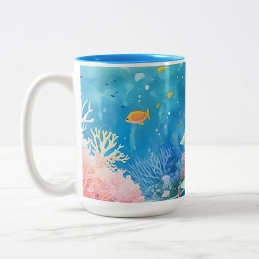 Groot Barrièrerif Aquarel Tweekleurige Koffiemok (Links)