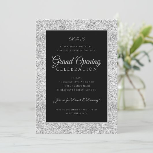 Groot bedrijf - Silver Glitter Kaart (Staand voorkant)