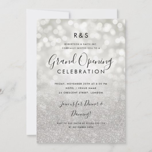 Groot bedrijf - Silver Glitter & Lichten  Kaart (Voorkant)