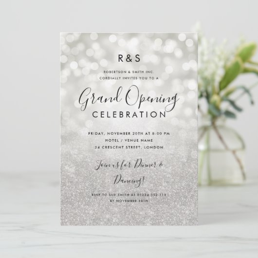 Groot bedrijf - Silver Glitter & Lichten  Kaart (Staand voorkant)