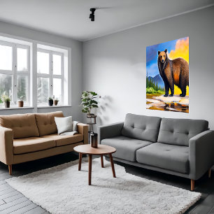 Groot beer in het bos   AI Art Poster