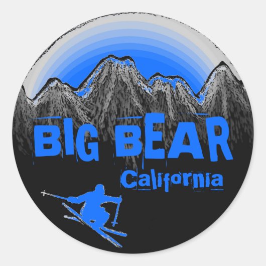 Groot Beer Mountain California blauw ski-stickers Ronde Sticker (Voorkant)