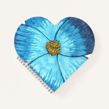 Groot Blauw Bloem Hart-Spiraal Notitieboek