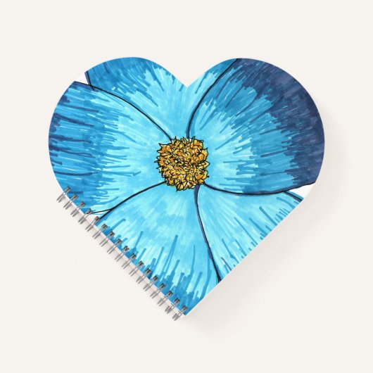 Groot Blauw Bloem Hart-Spiraal Notitieboek (Voorkant)