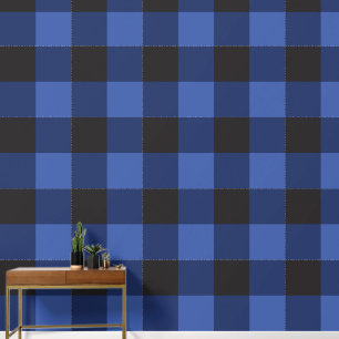 Groot blauw buffel geruite patroon behang