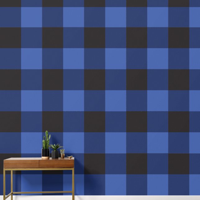 Groot blauw buffel geruite patroon behang (Hal)