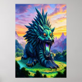 Groot blauw fantasiewezen | AI Art Poster (Voorkant)