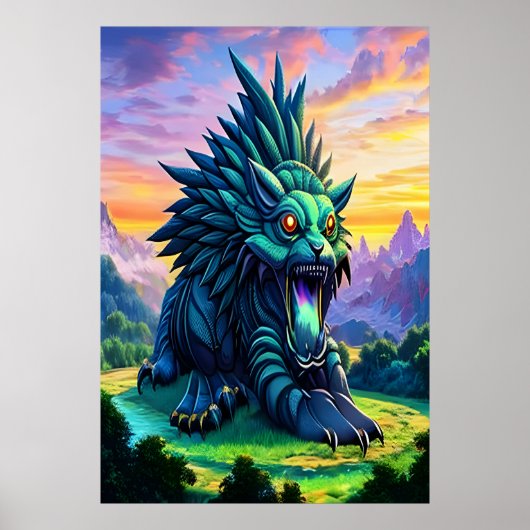 Groot blauw fantasiewezen | AI Art Poster (Voorkant)