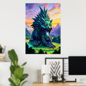 Groot blauw fantasiewezen | AI Art Poster (Thuiskantoor)