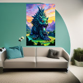 Groot blauw fantasiewezen | AI Art Poster