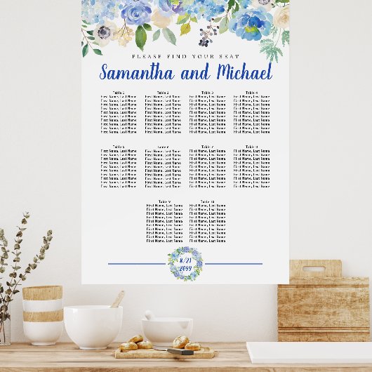 Groot blauw Hydrangea 10-tabel Zitkaart Poster (Keuken)